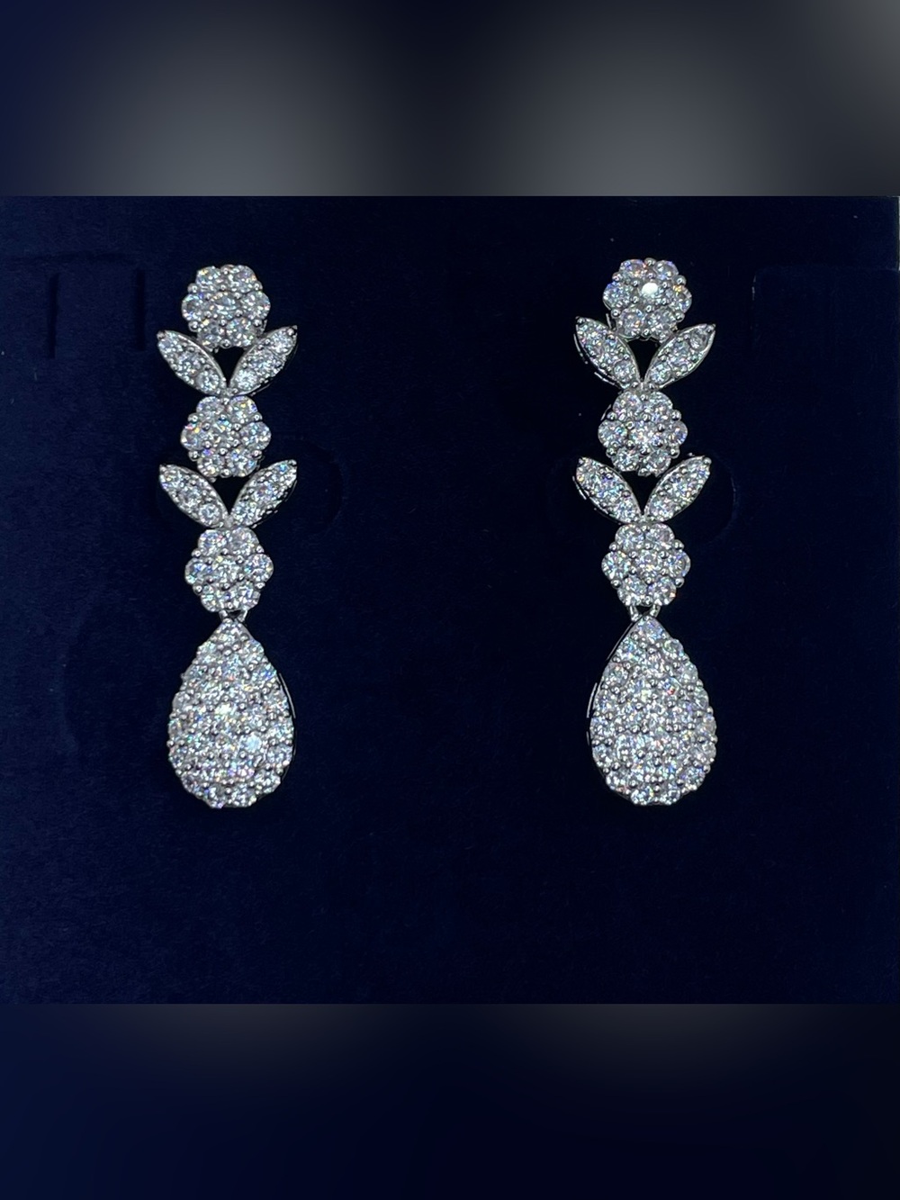 Swarovski Crystal Elements White Crystal Floral Teardrop Dangle Earrings